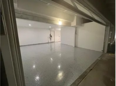 Finished garage with epoxy floor coating